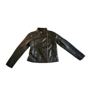 Women's Universal Thread Oversized Faux Leather Moto Jacket Black Sz M
